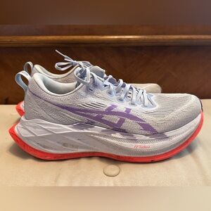 Asics Athletic Shoes in Gray and Purple with Red Sole